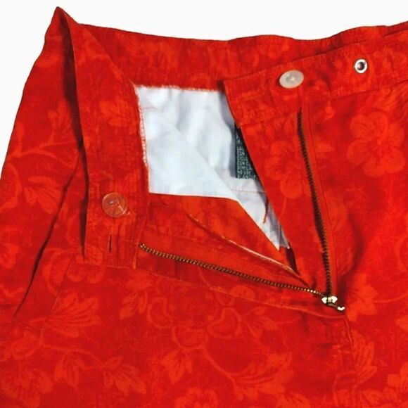 VTG Lauren Ralph Lauren Red Tropical High Rise Cotton Shorts Size 6 - Picture 9 of 11